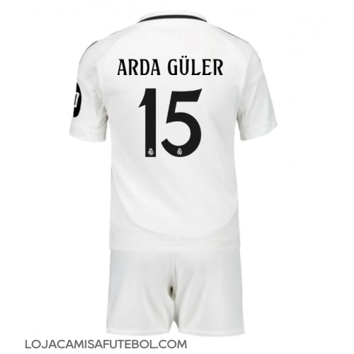 Camisa de Futebol Real Madrid Arda Guler #15 Equipamento Principal Infantil 2024-25 Manga Curta (+ Calças curtas)